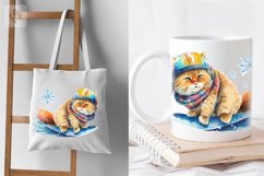 Cat Snowboarder Watercolor clipart, print design PNG Product Image 4