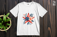 Watercolor Patriotic Floral Star USA Red Blue Clipart PNG Product Image 3