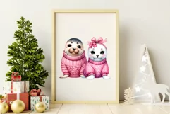 Valentine’s Day Couple Wildlife Watercolor Clipart Product Image 3
