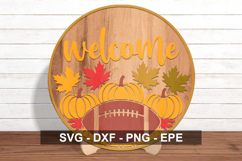 Fall Welcome Sign SVG Round | Pumpkin Leaf Autumn Door Decor Product Image 3