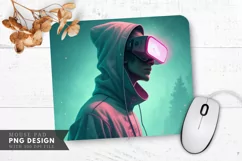 Neon VR Gamer in Hoodie Mouse Pad PNG Design Product Image 1