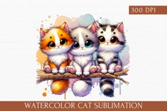 Watercolor Cat Sublimation, cute cat clipart Product Image 1