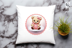 Vintage Teddy Bear With Cake Clipart Sublimation PNG Product Image 3