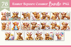 Easter Highland Cow Sublimation | Cute Square Coaster Bundle Product Image 3