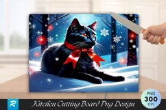 Playful Black Cat with Red Ribbon Cutting Board PNG Product Image 1