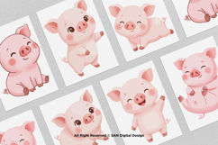 15 Bundle Watercolor Cute Pig Pink Lazy Smile Cute Hog Farm Product Image 3