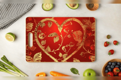 Red &amp; Gold Heart Floral Cutting Boards sublimation Designs Product Image 3