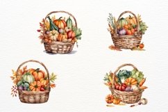 Fall Vegetables in Basket, Watercolor Vegetables, Autumn Product Image 3