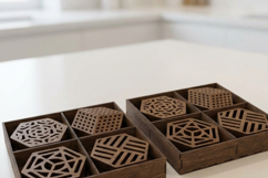 Geometric Laser Cut Coasters and Box Design Modern Wood Coas Product Image 4