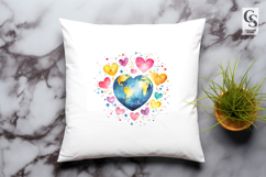 Colorful Heart Shaped Earth Map Clipart Sublimation PNG Product Image 3