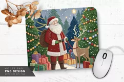 Santa and Reindeer in Holiday Forest Mouse Pad Sublimation Product Image 1