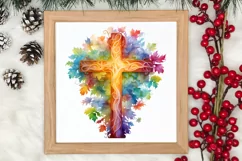 Christmas Cross Watercolor Clipart, Jesus Christ Clipart Product Image 3