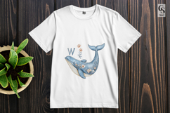 Floral Whale Alphabet Letter W Clipart Sublimation PNG Product Image 2