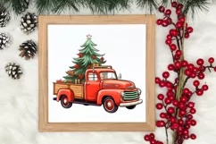Red Christmas Truck Sublimation Clipart, Christmas PNG Product Image 3