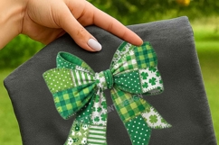 Patchwork St. Patricks Day Coquette Bow Shamrock PNG Design Product Image 2