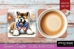 Akita Dog Square Coaster Patriotic Dog Coaster PNG Product Image 1
