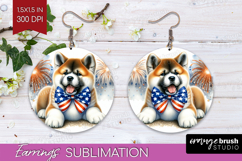 Akita Dog Round Earrings Patriotic Dog PNG Sublimation Product Image 1