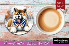 Akita Dog Round Coaster Patriotic Dog Coaster PNG Product Image 1