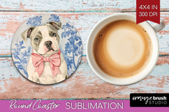 American Bulldog Dog Round Coaster Floral Dog Coaster PNG Product Image 1