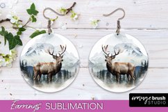 Wild Animals Round Earring Sublimation, Wildlife Earring PNG Product Image 1
