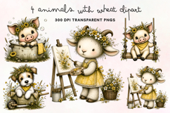 Farm Animals With Wheat Clipart PNG Product Image 1
