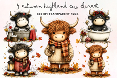 Autumn Highland Cow Clipart PNG Product Image 1