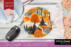 Autumn Forest Car Coaster - Fall Coaster PNG Sublimation Product Image 1