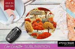 Autumn Forest Car Coaster - Fall Coaster PNG Sublimation Product Image 1