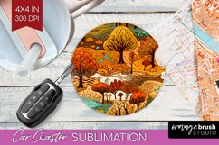 Autumn Forest Car Coaster - Fall Coaster PNG Sublimation Product Image 1