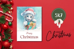 Watercolor Christmas Tiger Greeting Card, Winter Card Design Product Image 3