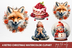 Retro Christmas Watercolor Sublimation Clipart Product Image 1