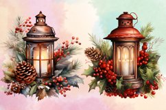 Watercolor Christmas lantern Clipart Bundle, Christmas PNG Product Image 4