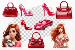 Redhead Dolls Clipart Bundle, Fashion Doll PNG Glam Red Hair Product Image 3