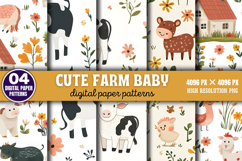 Cute Farm Baby Digital Paper Pattern Bundle PNG Product Image 4