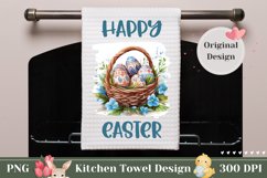 Happy Easter Kitchen Towel Sublimation, Easter Basket PNG Product Image 1
