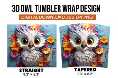 3D Owl Floral Tumbler Wrap Sublimation Product Image 3