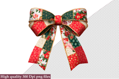 Christmas Patchwork Bow Clipart PNG Product Image 1