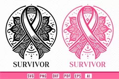 Mandala Pink Cancer Ribbon SVG I Breast Cancer Survivor SVG Product Image 3