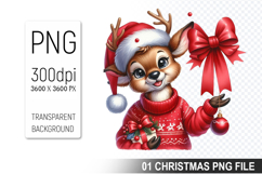 Watercolor Cute Christmas Reindeer Clipart PNG Bundle Product Image 3