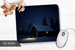 Snow Falling Over Small Cozy Cabin Mouse Pad PNG Design Product Image 1