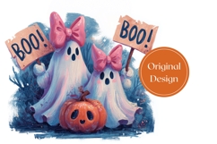 Watercolor Halloween Ghost Tumbler, Boo Halloween PNG Product Image 3