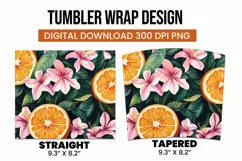 Orange with Leaves and Flowers Tumbler Wrap Sublimation Product Image 3