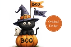 Boo Halloween Cat Tumbler, Cartoon Pumpkin Tumbler Template Product Image 3