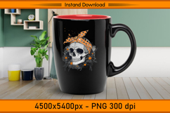 Vintage Skull with Orange Bandana Flowers PNG Product Image 3