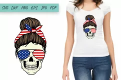 Mom life Svg, USA Flag Mom Skull svg, Mom Messy Bun svg Product Image 3