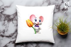 Cute White Mouse Flower Clipart Sublimation PNG Product Image 3