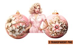 Vintage Pink Christmas Clipart, Watercolor Pink Christmas Product Image 1