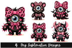 4 Halloween Pink Monster Clipart PNG | Spooky Season Png Product Image 1
