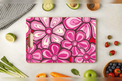 Groovy Pink Flowers Cutting Boards sublimation Design Product Image 3