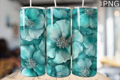 Teal Alcohol Ink Flower Tumbler Wrap -High Quality 300 Dpi Product Image 1